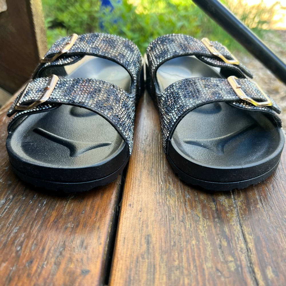 BEBE SPARKLY CHEETAH SLIDES SANDALS  SIZE 37  NEW - Picture 4 of 12